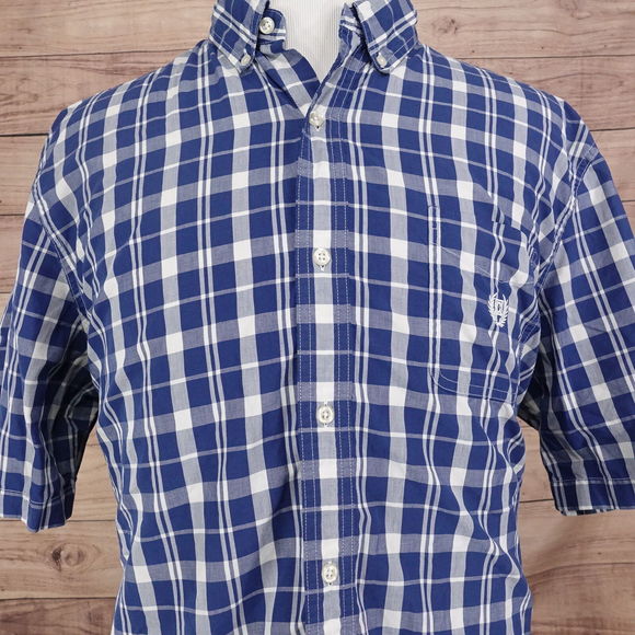 CHAPS EASY CARE BLUE CHECK PLAID BUTTON DOWN SHIRT MENS SIZE 2XL XXL - Picture 1 of 7